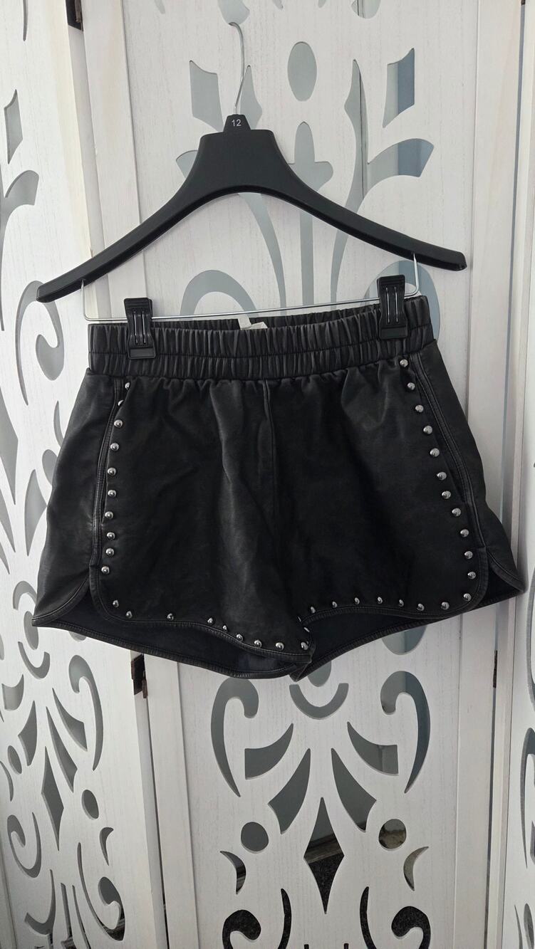 Fantastic Fawn Black Faux Leather Studded Shorts Small  Elastic Waist Festival